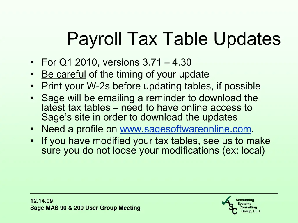 payroll tax table updates