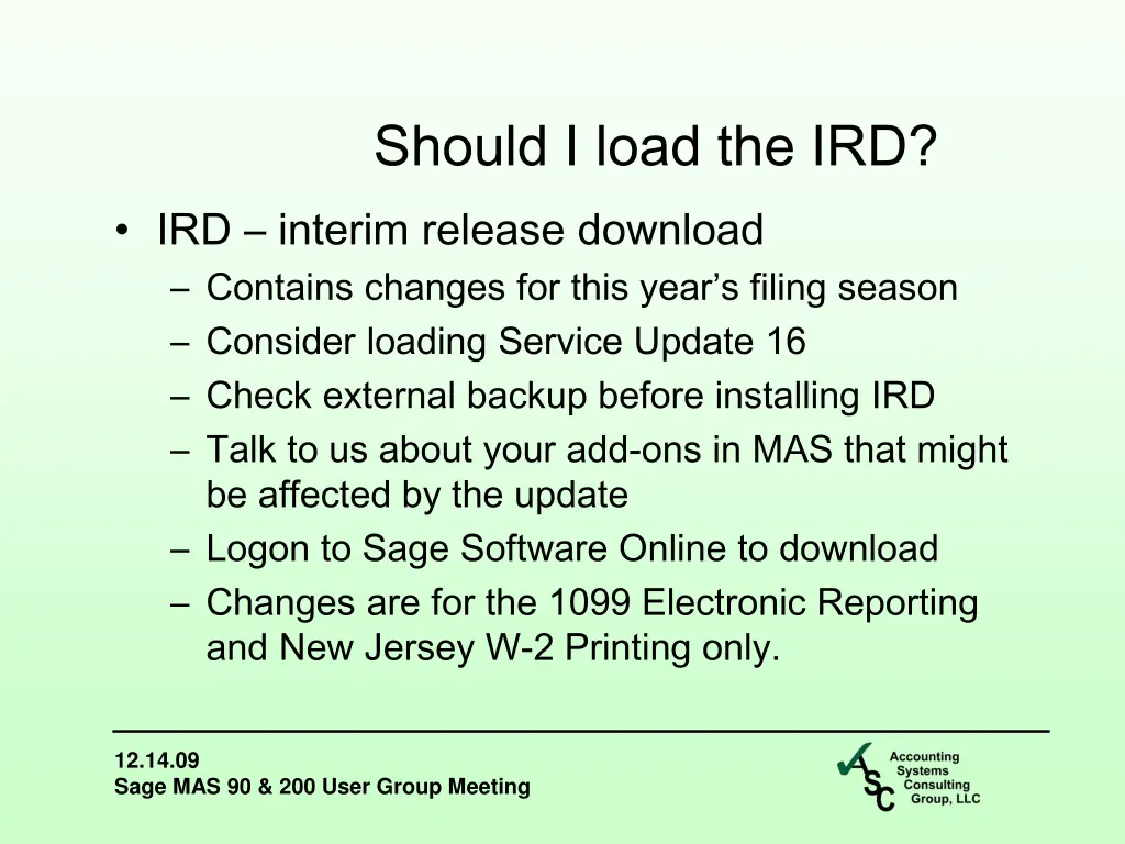 should i load the ird