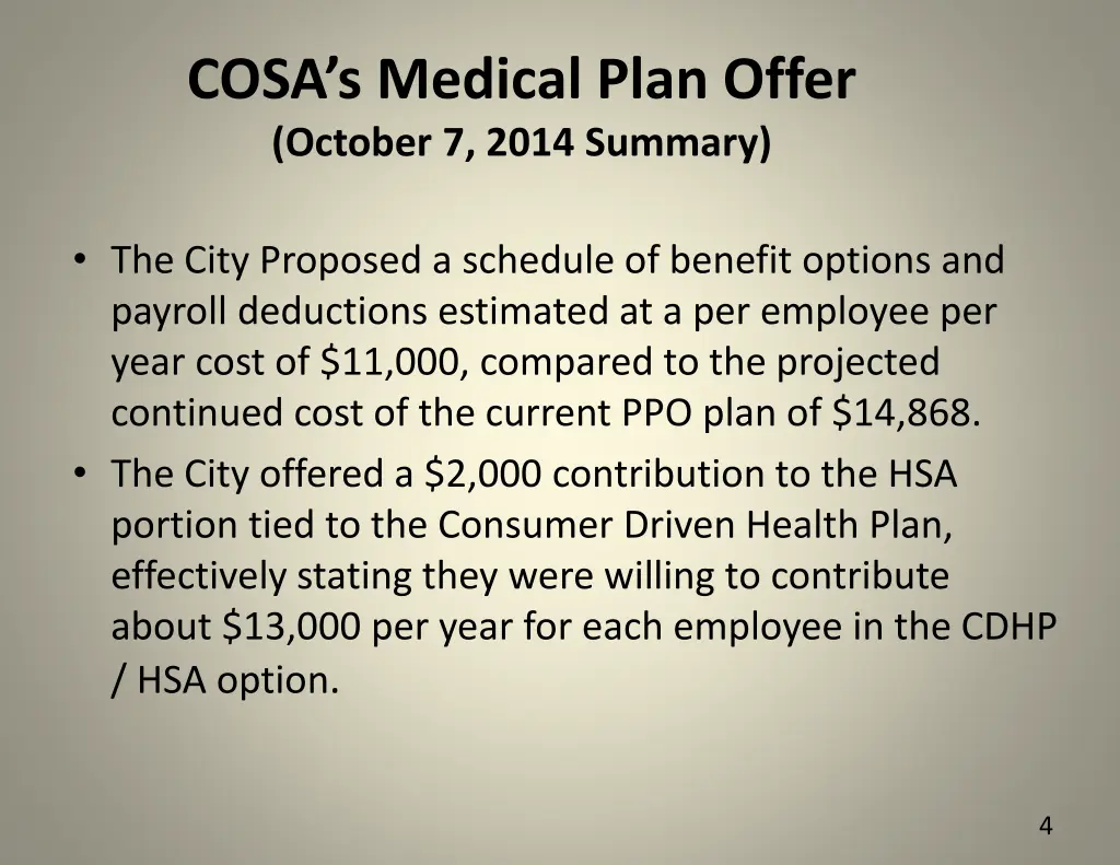 cosa s medical plan offer october 7 2014 summary