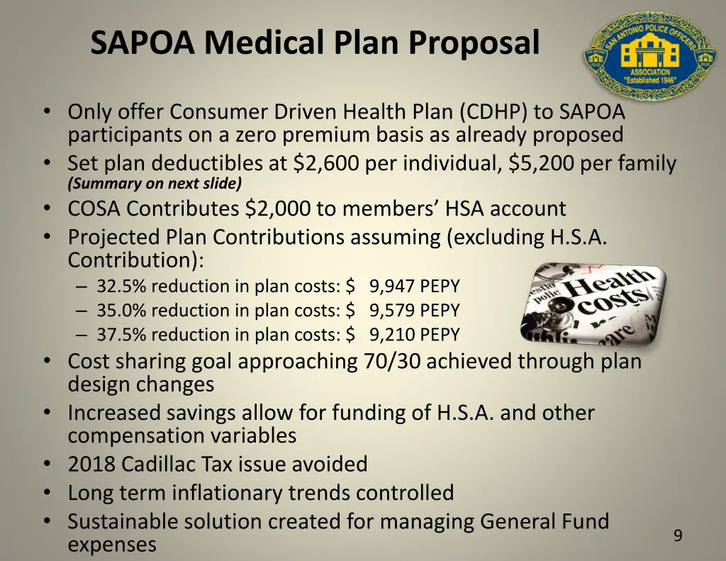 sapoa medical plan proposal