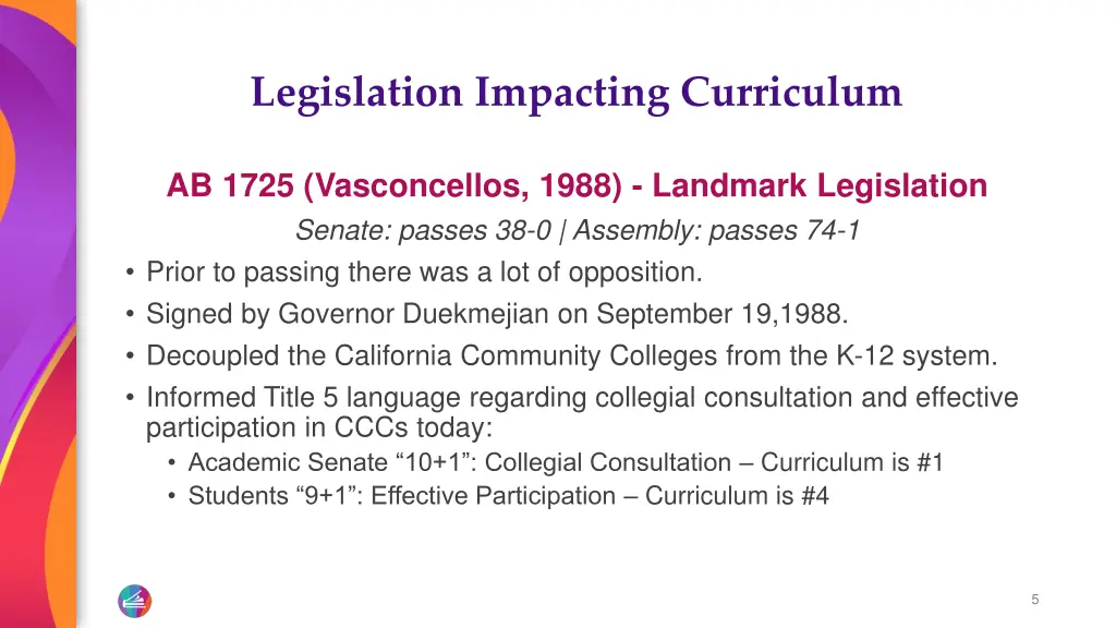 legislation impacting curriculum