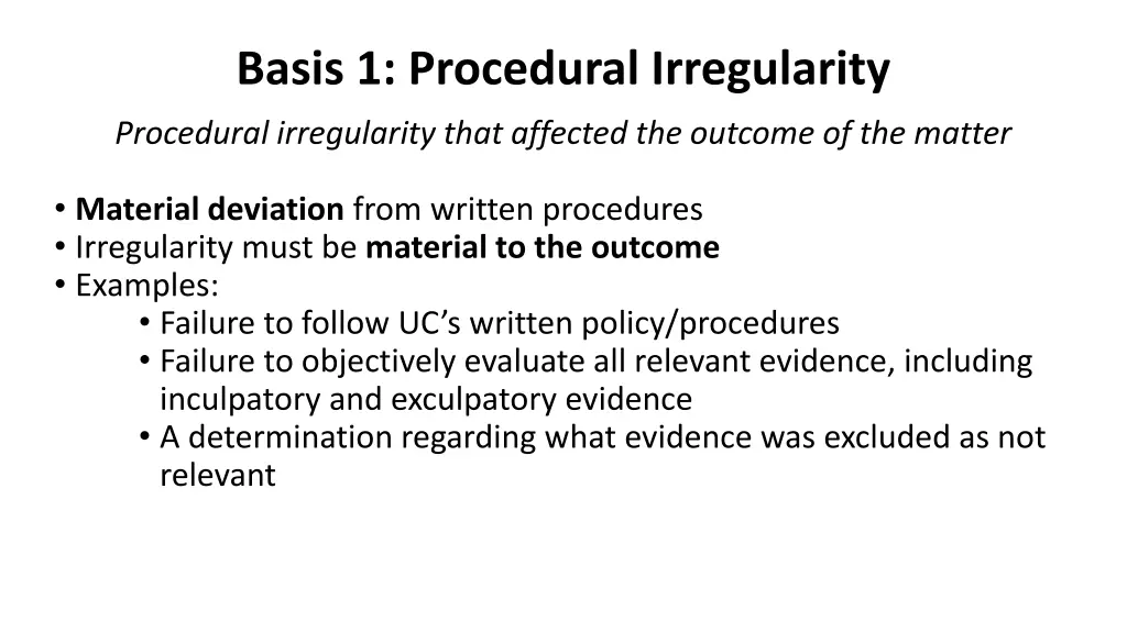basis 1 procedural irregularity