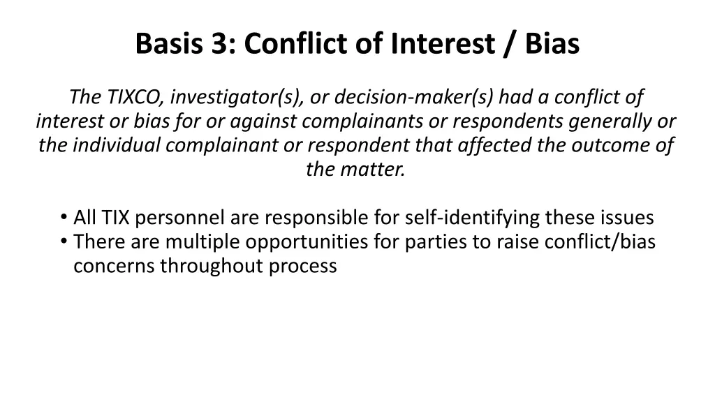 basis 3 conflict of interest bias