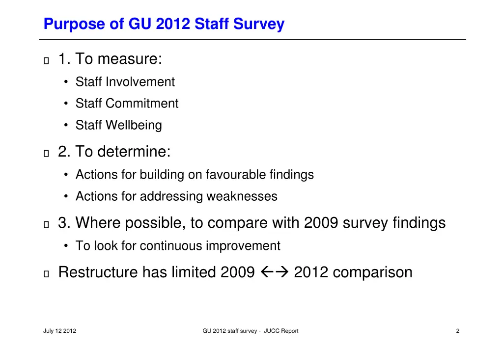 purpose of gu 2012 staff survey