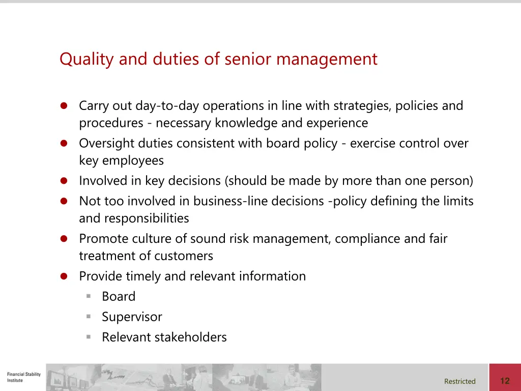 quality and duties of senior management