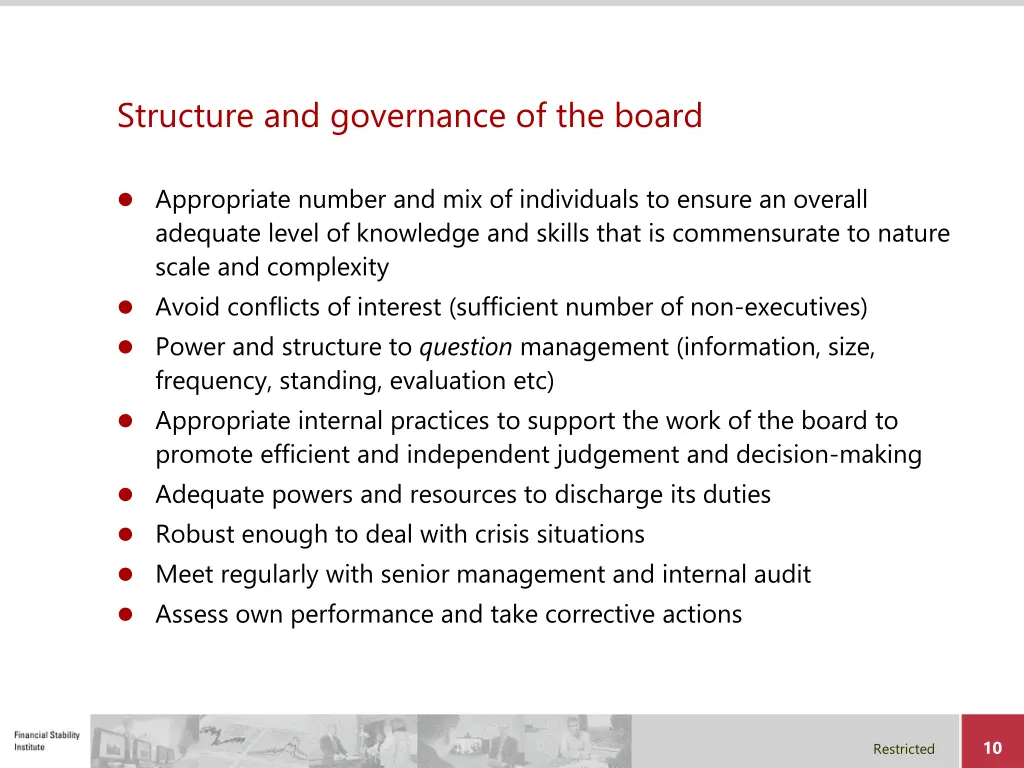 structure and governance of the board