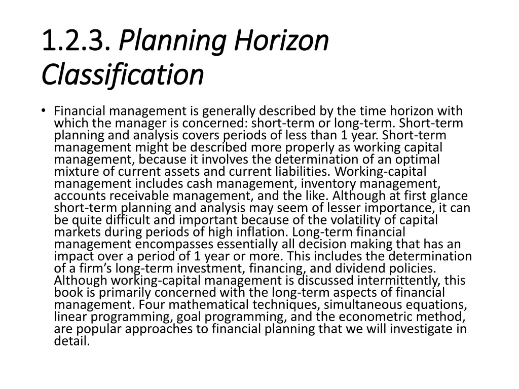 1 2 3 1 2 3 planning horizon planning horizon
