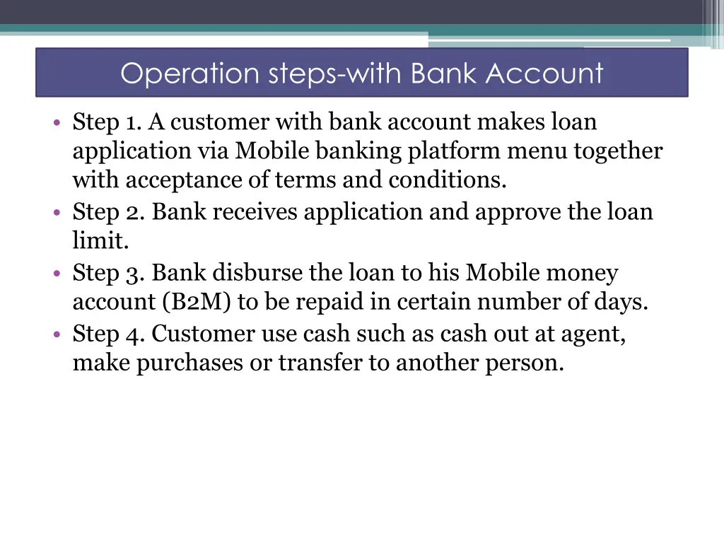 operation steps with bank account