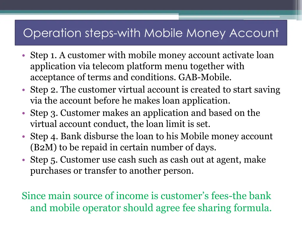 operation steps with mobile money account
