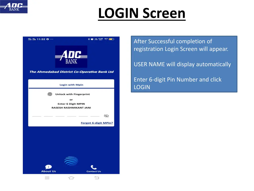 login screen