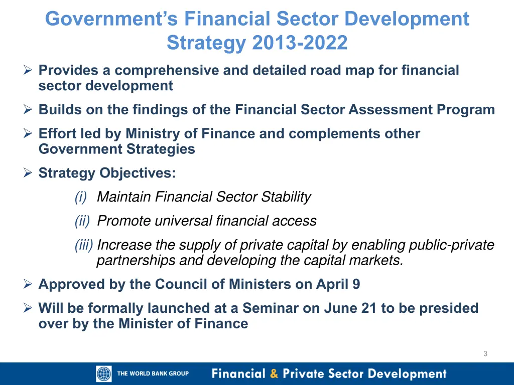 government s financial sector development