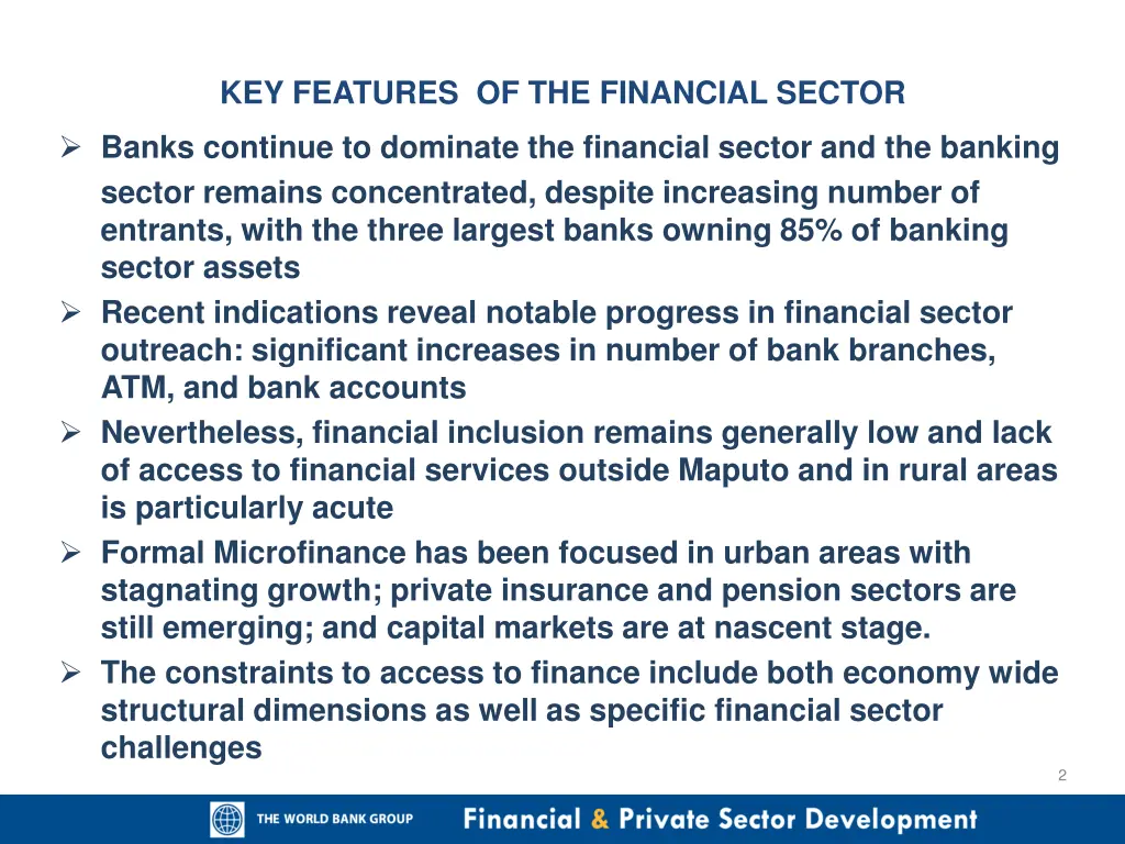 key features of the financial sector