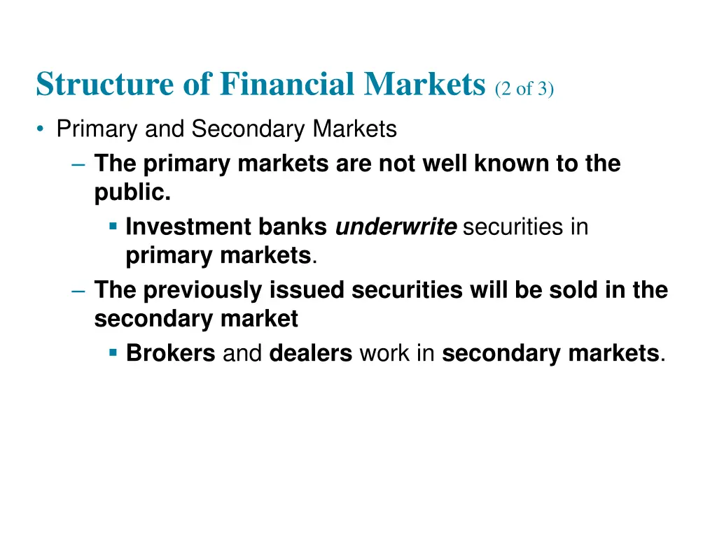 structure of financial markets 2 of 3 primary