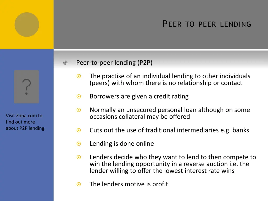 p eer to peer lending