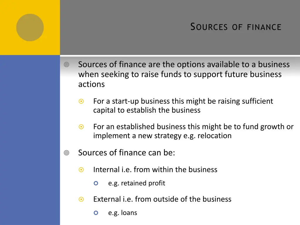 s ources of finance