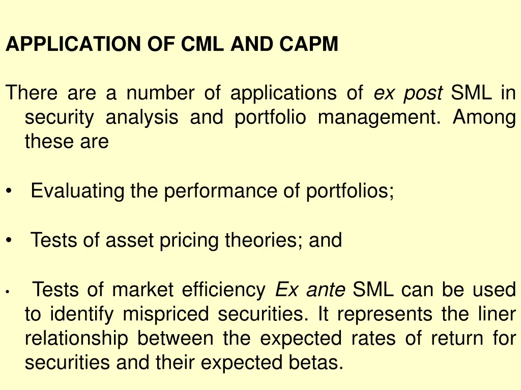 application of cml and capm