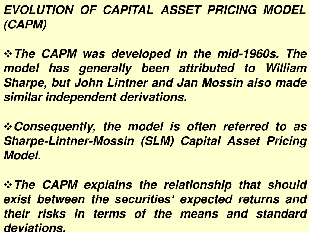 evolution of capital asset pricing model capm