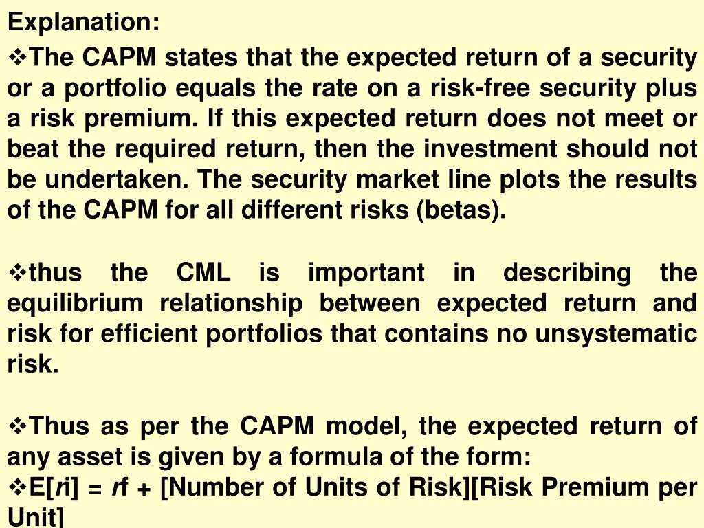 explanation the capm states that the expected