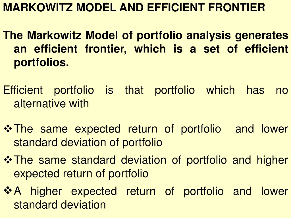 markowitz model and efficient frontier