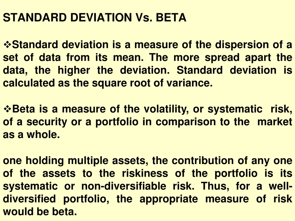 standard deviation vs beta