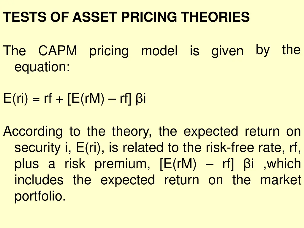 tests of asset pricing theories