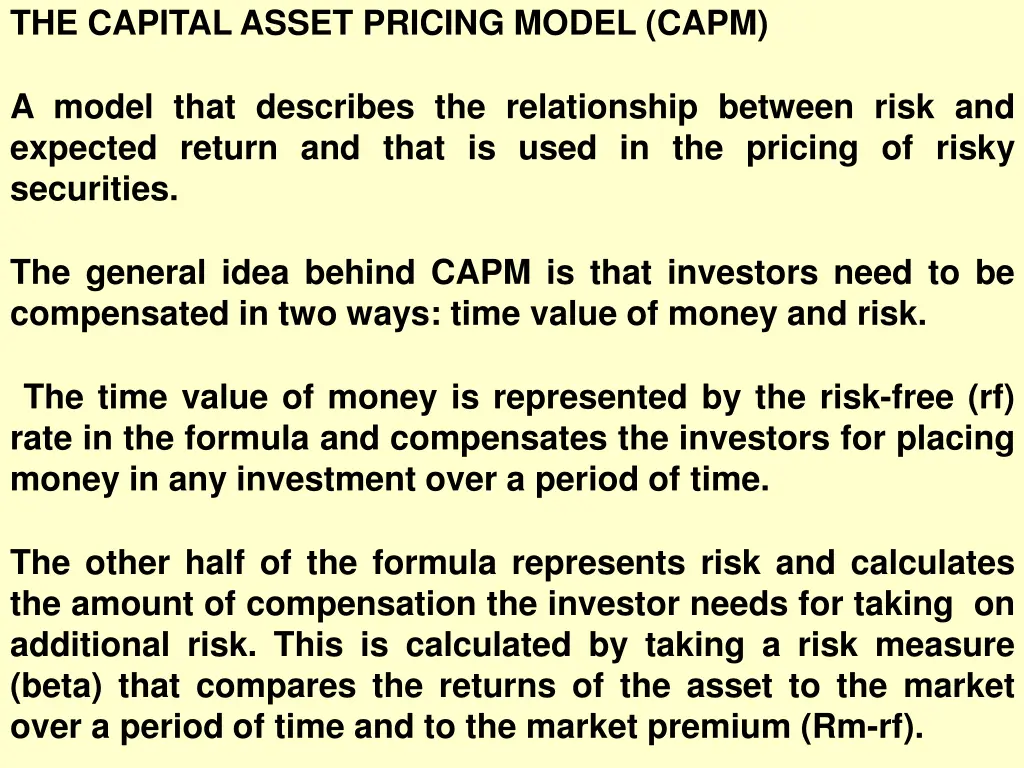 the capital asset pricing model capm