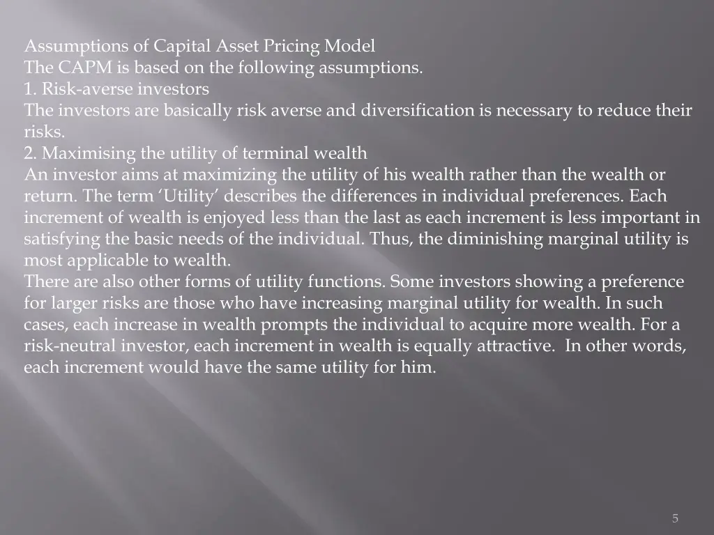 assumptions of capital asset pricing model