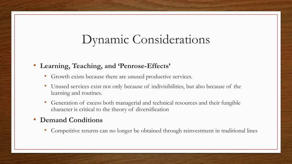 dynamic considerations