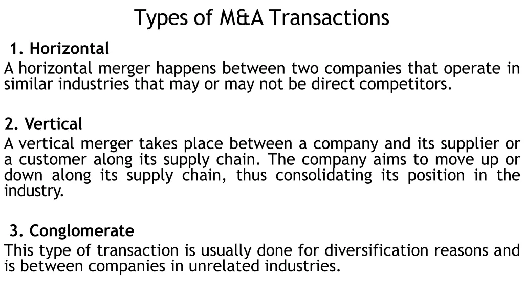 types of m a transactions