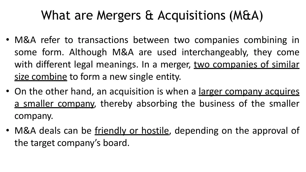 what are mergers acquisitions m a
