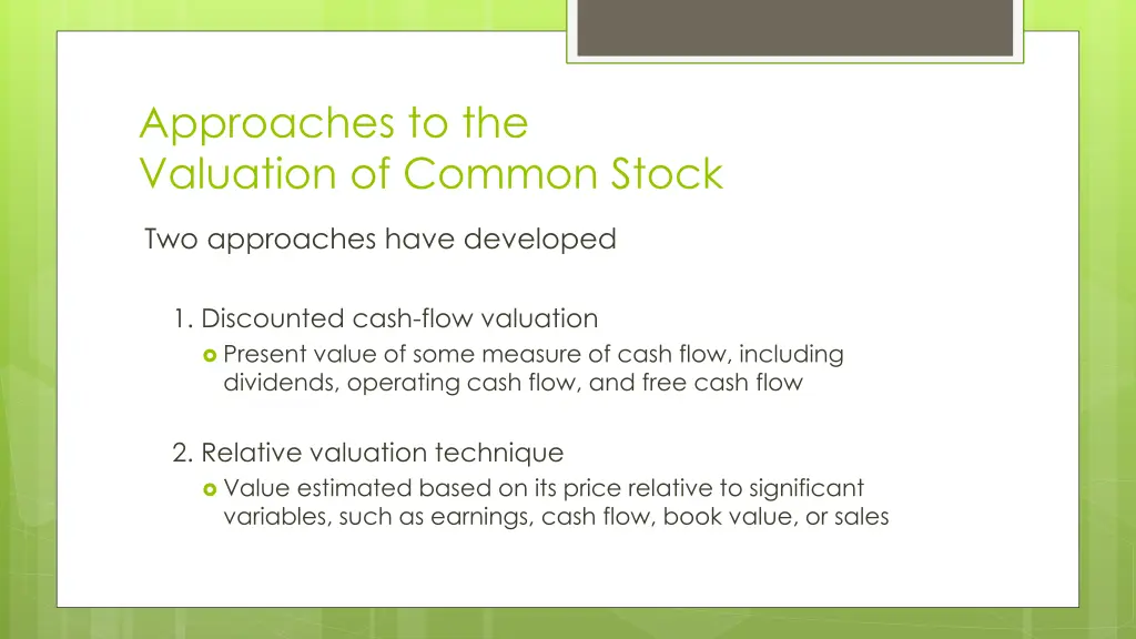approaches to the valuation of common stock