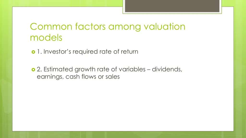 common factors among valuation models