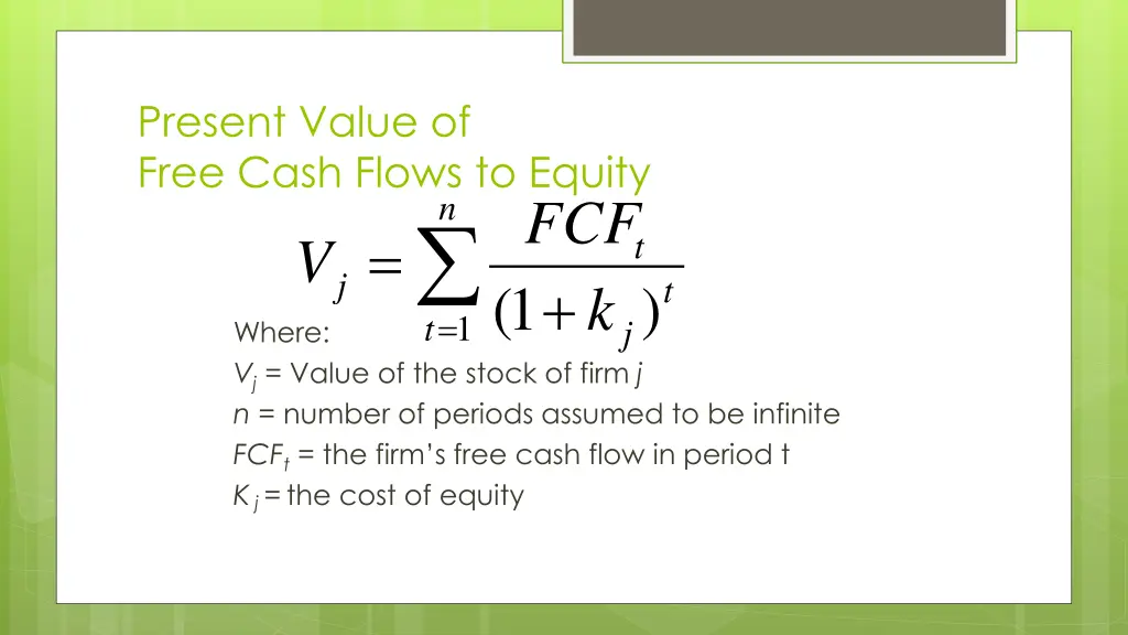 present value of free cash flows to equity j v