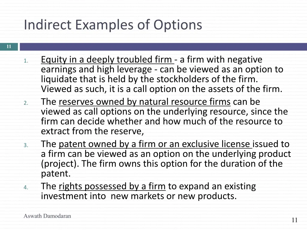 indirect examples of options