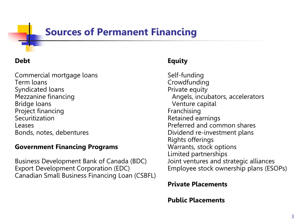 sources of permanent financing