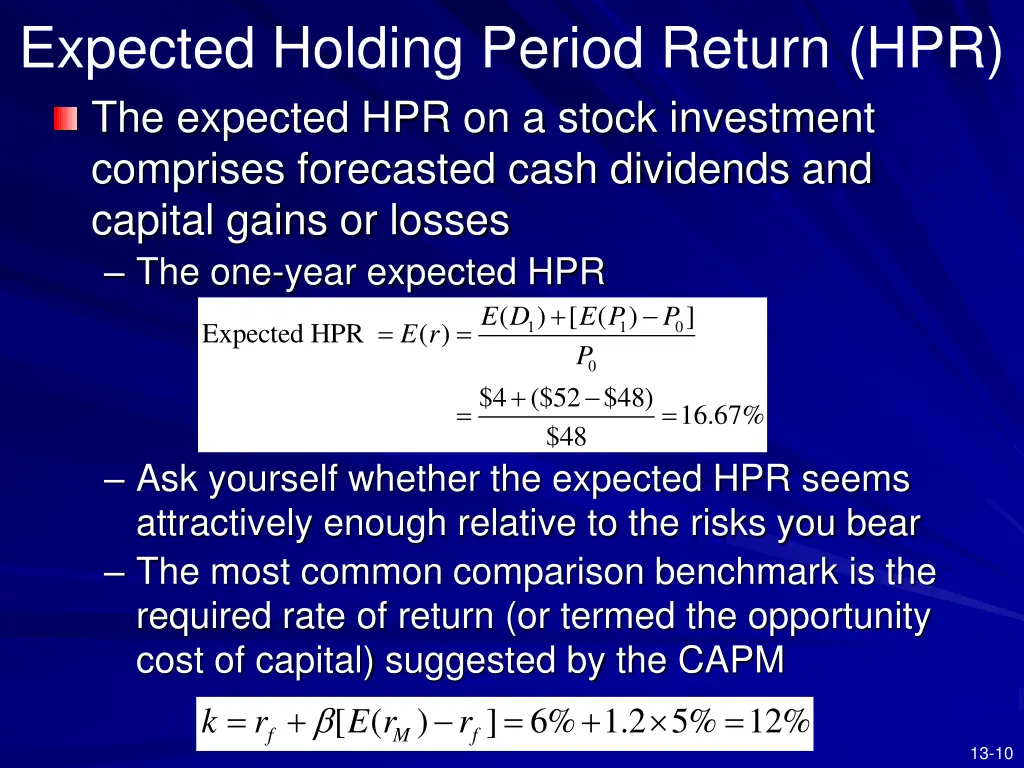 expected holding period return hpr the expected
