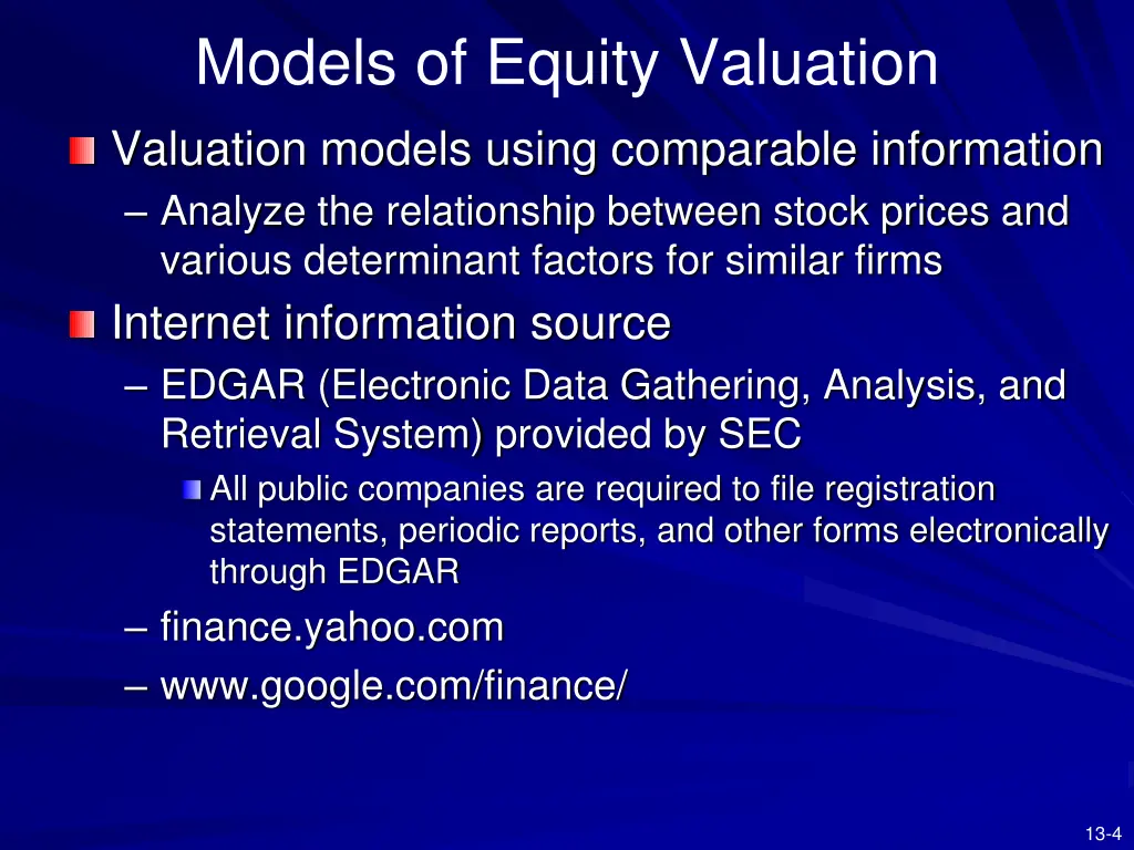 models of equity valuation valuation models using