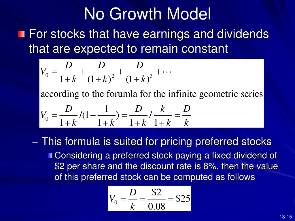 no growth model for stocks that have earnings