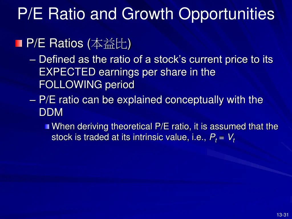 p e ratio and growth opportunities