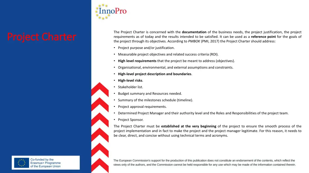 the project charter is concerned with