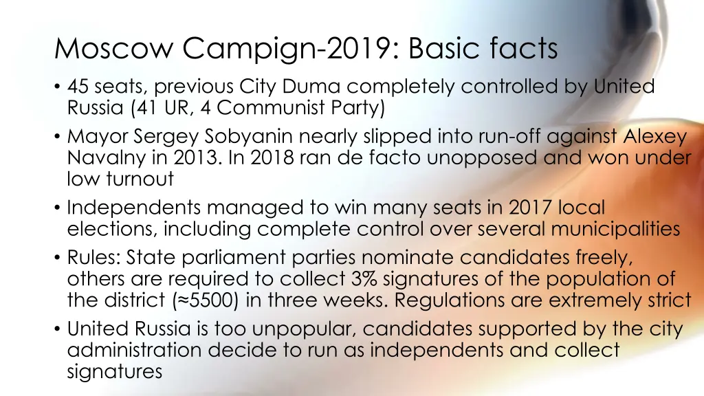 moscow campign 2019 basic facts 45 seats previous