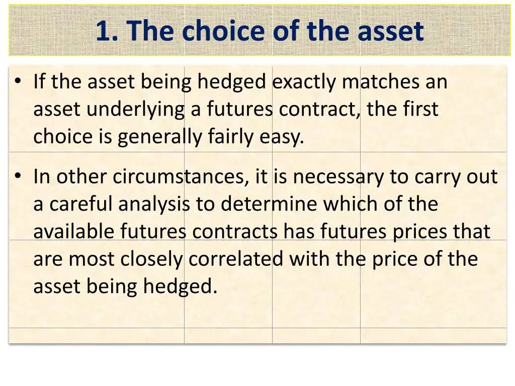 1 the choice of the asset