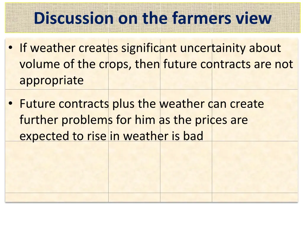 discussion on the farmers view