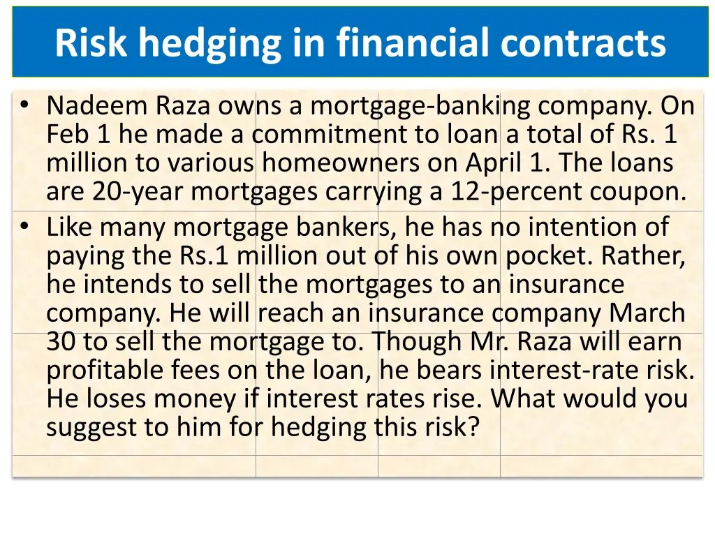 risk hedging in financial contracts