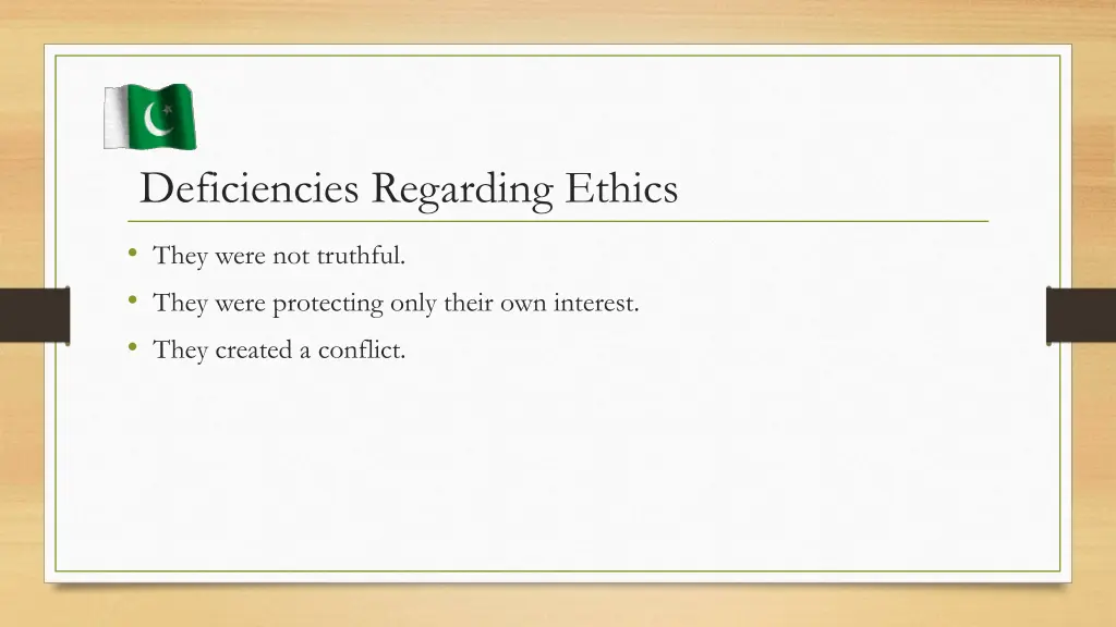 deficiencies regarding ethics