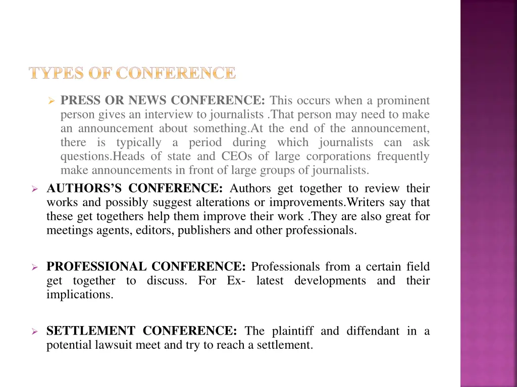 types of conference 1