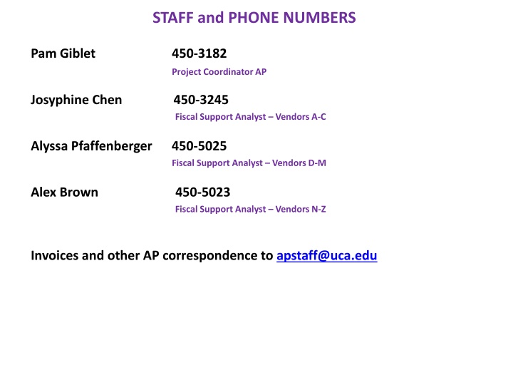 staff and phone numbers