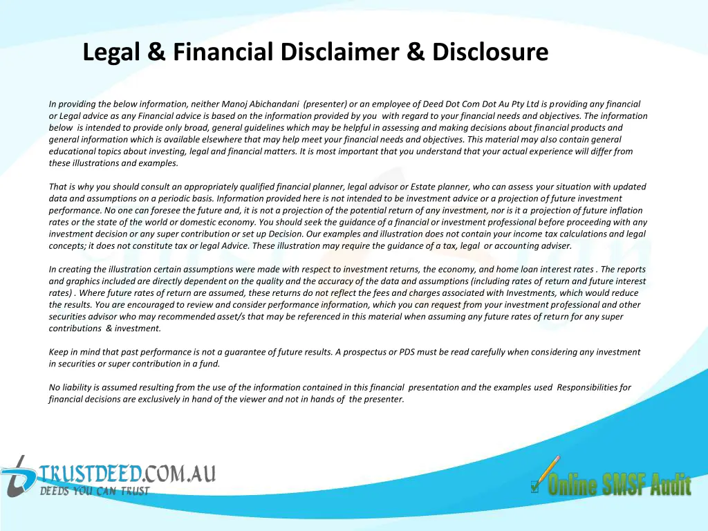legal financial disclaimer disclosure
