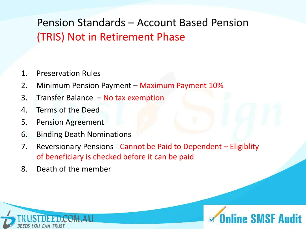 pension standards account based pension tris