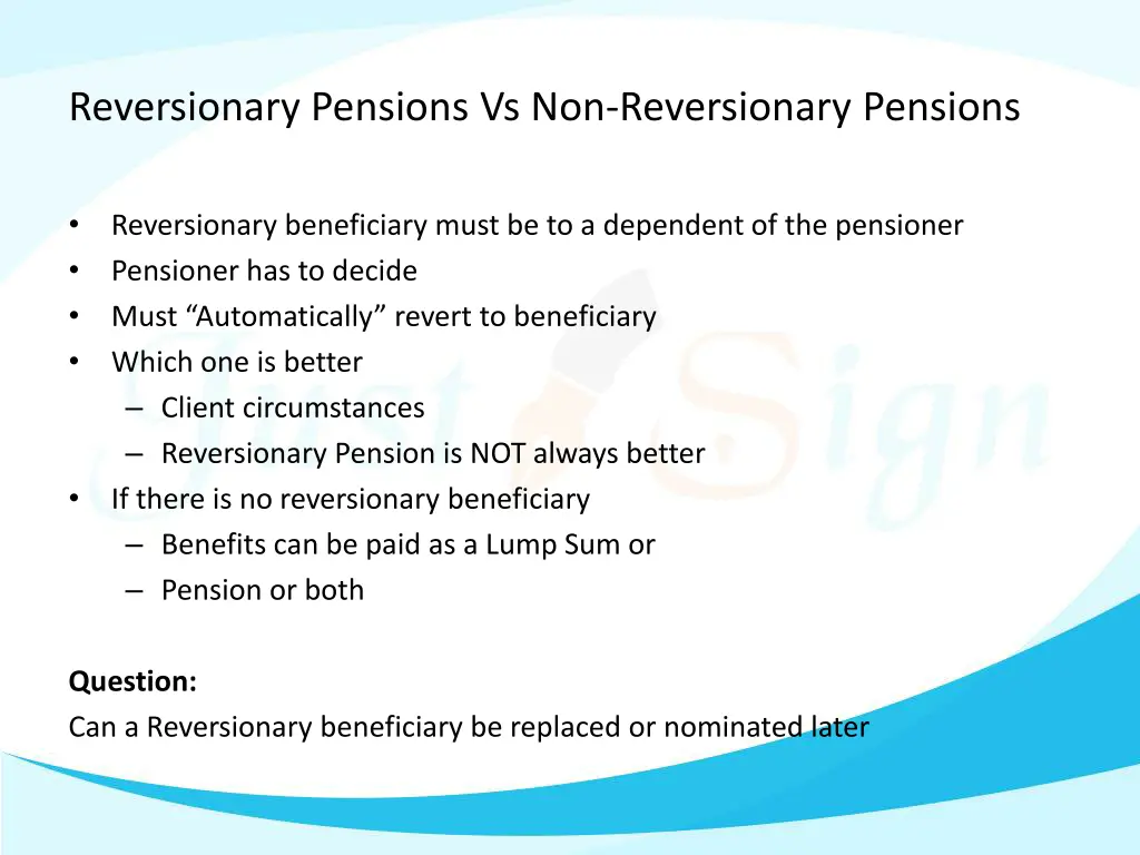 reversionary pensions vs non reversionary pensions